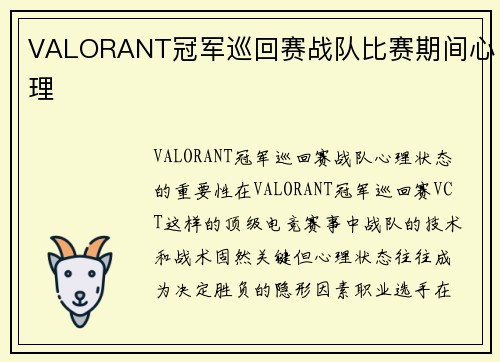 VALORANT冠军巡回赛战队比赛期间心理