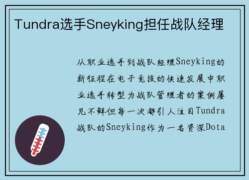 Tundra选手Sneyking担任战队经理