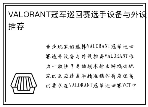 VALORANT冠军巡回赛选手设备与外设推荐