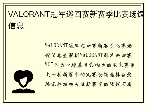 VALORANT冠军巡回赛新赛季比赛场馆信息