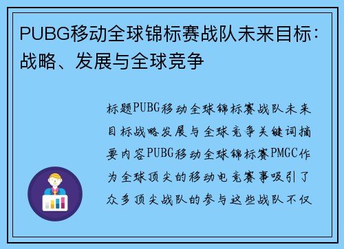 PUBG移动全球锦标赛战队未来目标：战略、发展与全球竞争